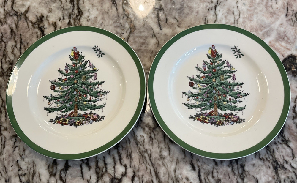 Spode Christmas Tree Salad Plate Set Of 2 Dessert Plates 7-3/4" Holiday